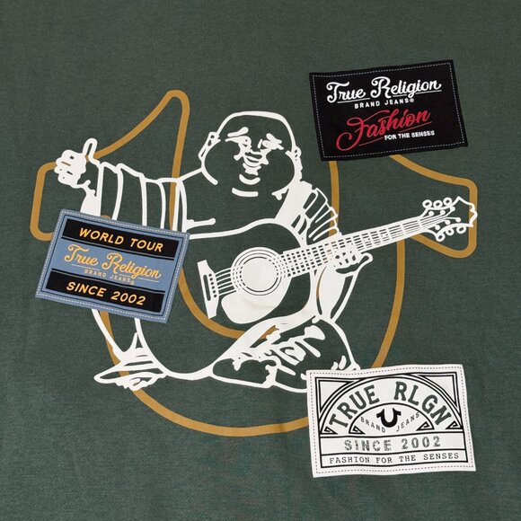 True Religion Men's Collared Patch Fleece Varsity Jacket Medium Green Black NWT - Picture 15 of 15